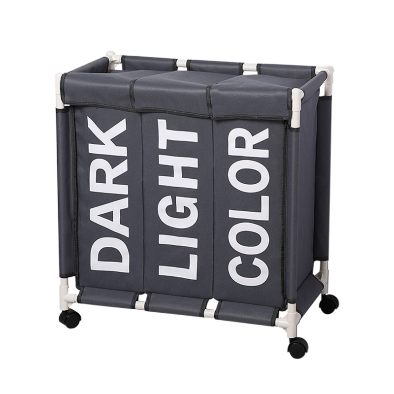 Vabaaja ja stiilne kolme sektsiooniga pesukorv rihmaratastega majapidamise Oxfordi riidest määrdunud pesukorv niiskuskindel kokkupandav määrdunud pesukorv