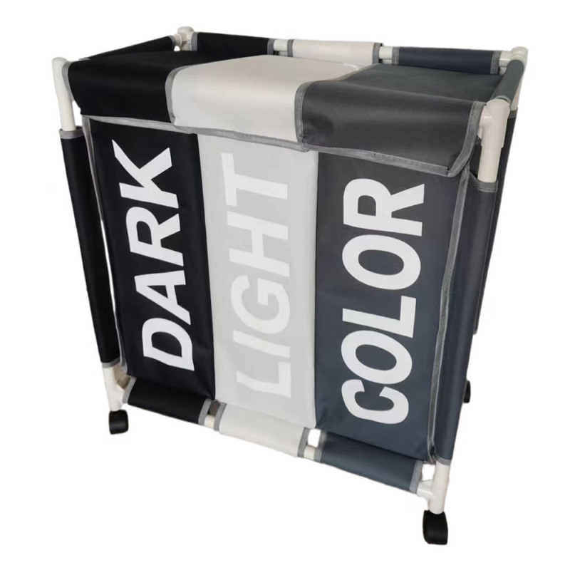 Vabaaja ja stiilne kolme sektsiooniga pesukorv rihmaratastega majapidamise Oxfordi riidest määrdunud pesukorv niiskuskindel kokkupandav määrdunud pesukorv