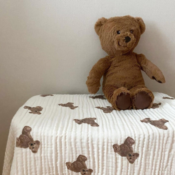 Νέα παιδική κουβέρτα με διπλή γάζα και σχέδιο σε σχήμα αρκούδας, άνοιξη 2021, με λεπτή κουβέρτα και αρκουδάκι