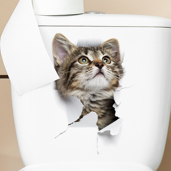 Αυτοκόλλητο τουαλέτας με κινούμενα σχέδια χαριτωμένης γάτας, διακοσμητικό αυτοκόλλητο τοίχου για καλλωπισμό τουαλέτας μπάνιου, αυτοκόλλητο διασυνοριακό