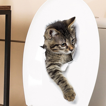 Αυτοκόλλητο τουαλέτας με κινούμενα σχέδια χαριτωμένης γάτας, διακοσμητικό αυτοκόλλητο τοίχου για καλλωπισμό τουαλέτας μπάνιου, αυτοκόλλητο διασυνοριακό