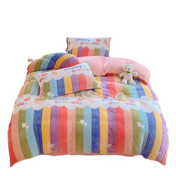 Зимен комплект от четири части с кадифе и снежинки, топъл и удебелен комплект от три части от коралов кадифе, двустранен калъф за единична завивка с млечен кадифе, анимационен филм на едро