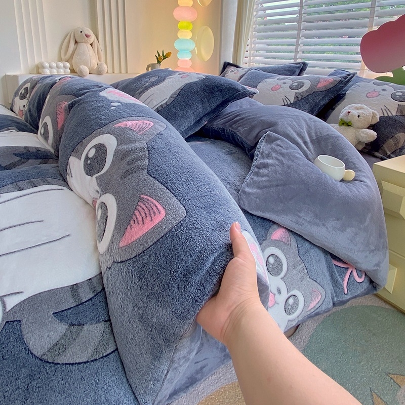 Téli hópehely bársony négyrészes szett meleg és vastag korall bársony háromrészes szett kétoldalas tej bársony egyrészes takaróhuzat rajzfilm nagykereskedelem