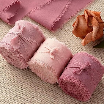 3 cm šifoonist käsitsi tutiga lint ilma narmasteta, pulmadeks mõeldud käsitsi valmistatud siidlint