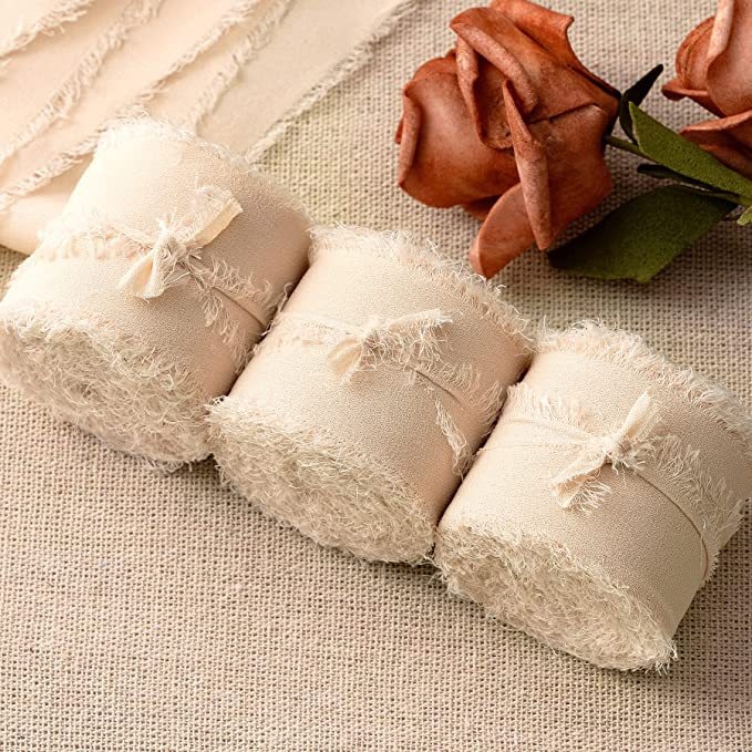 3 cm šifoonist käsitsi tutiga lint ilma narmasteta, pulmadeks mõeldud käsitsi valmistatud siidlint