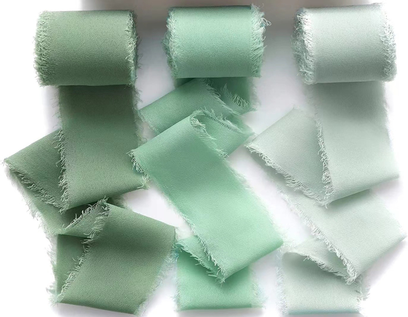 3 cm šifoonist käsitsi tutiga lint ilma narmasteta, pulmadeks mõeldud käsitsi valmistatud siidlint