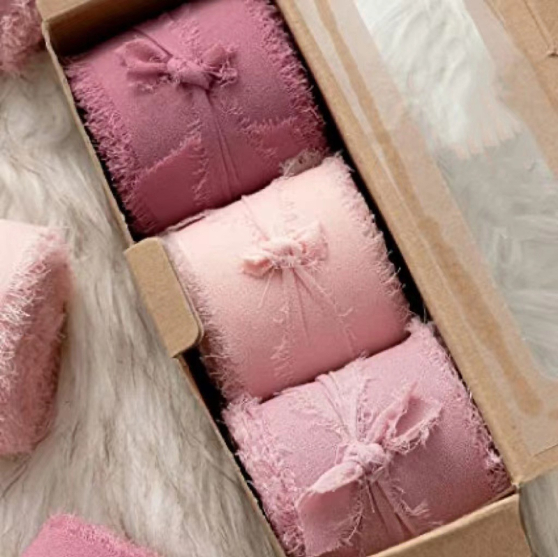 3 cm šifoonist käsitsi tutiga lint ilma narmasteta, pulmadeks mõeldud käsitsi valmistatud siidlint