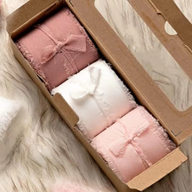 3 cm šifoonist käsitsi tutiga lint ilma narmasteta, pulmadeks mõeldud käsitsi valmistatud siidlint