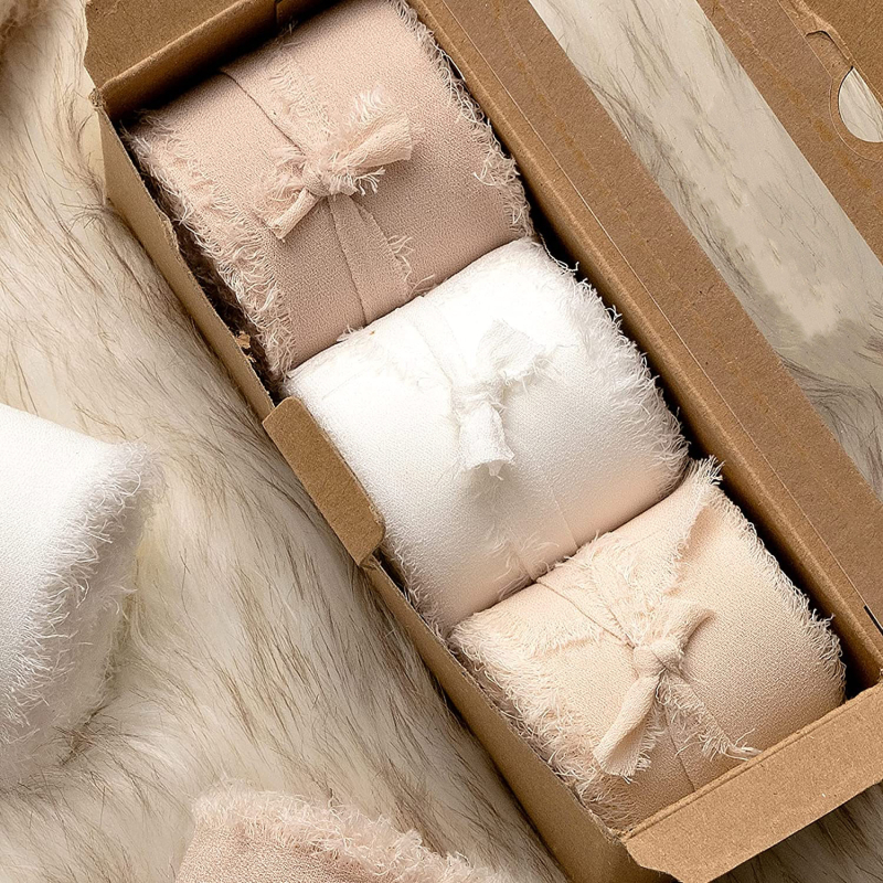 3 cm šifoonist käsitsi tutiga lint ilma narmasteta, pulmadeks mõeldud käsitsi valmistatud siidlint