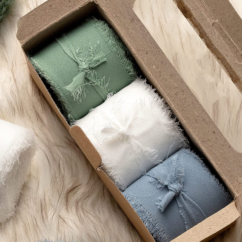 3 cm šifoonist käsitsi tutiga lint ilma narmasteta, pulmadeks mõeldud käsitsi valmistatud siidlint