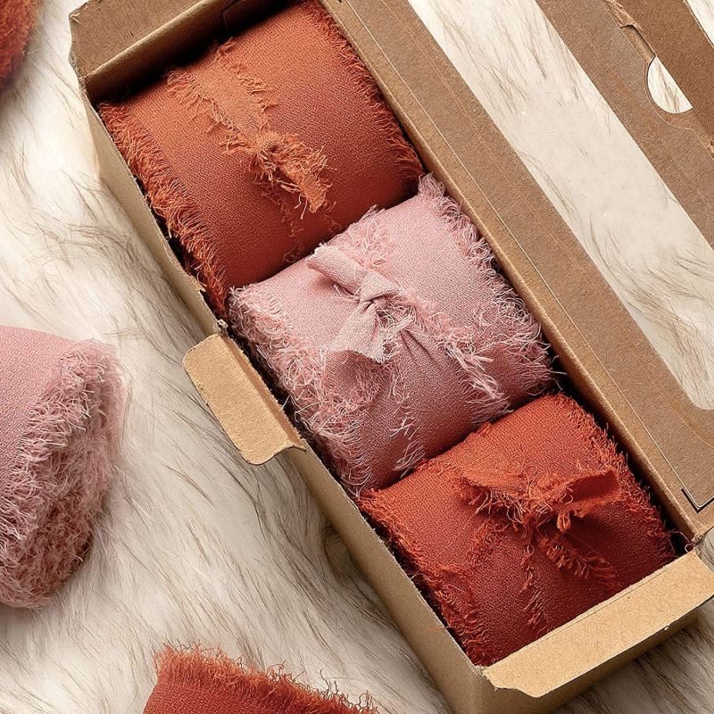 3 cm šifoonist käsitsi tutiga lint ilma narmasteta, pulmadeks mõeldud käsitsi valmistatud siidlint