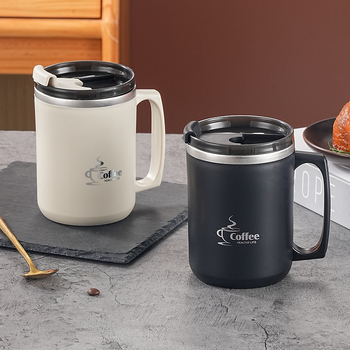 304 nerūdijančio plieno kavos puodelis bendrabučio tipo, atsparus karščiui, pieno puodelis porai, biuro darbuotojui, vandens puodelis su dangteliu