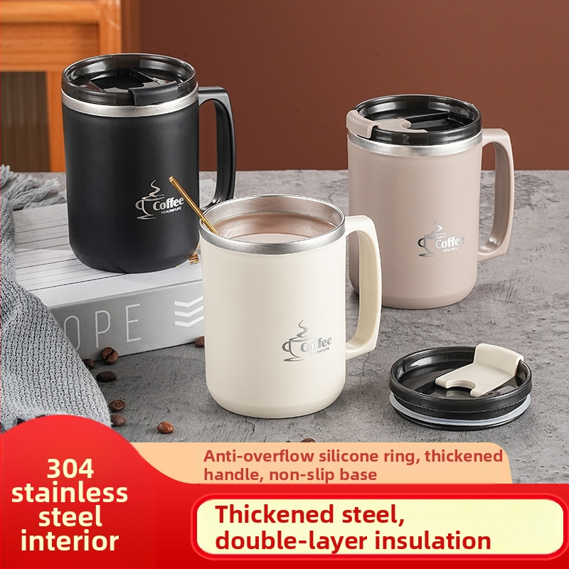 Чаша за кафе от неръждаема стомана 304, общежитие, противопожарна, топлоизолационна, чаша за мляко, двойка, офис служител, чаша за вода с капак