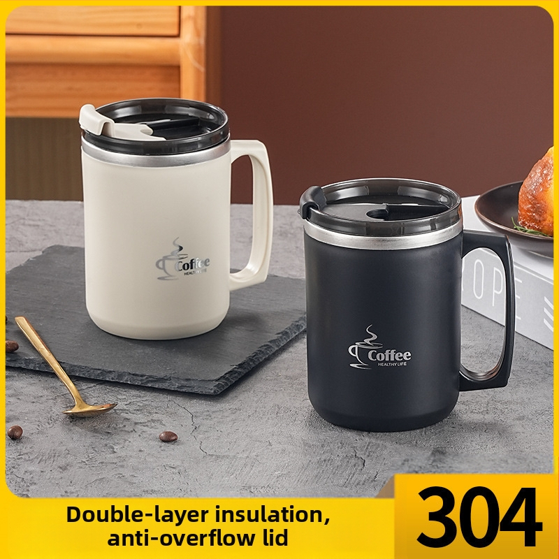 Чаша за кафе от неръждаема стомана 304, общежитие, противопожарна, топлоизолационна, чаша за мляко, двойка, офис служител, чаша за вода с капак