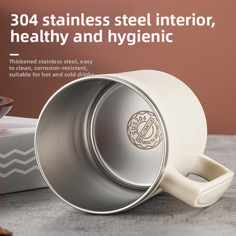 Чаша за кафе от неръждаема стомана 304, общежитие, противопожарна, топлоизолационна, чаша за мляко, двойка, офис служител, чаша за вода с капак