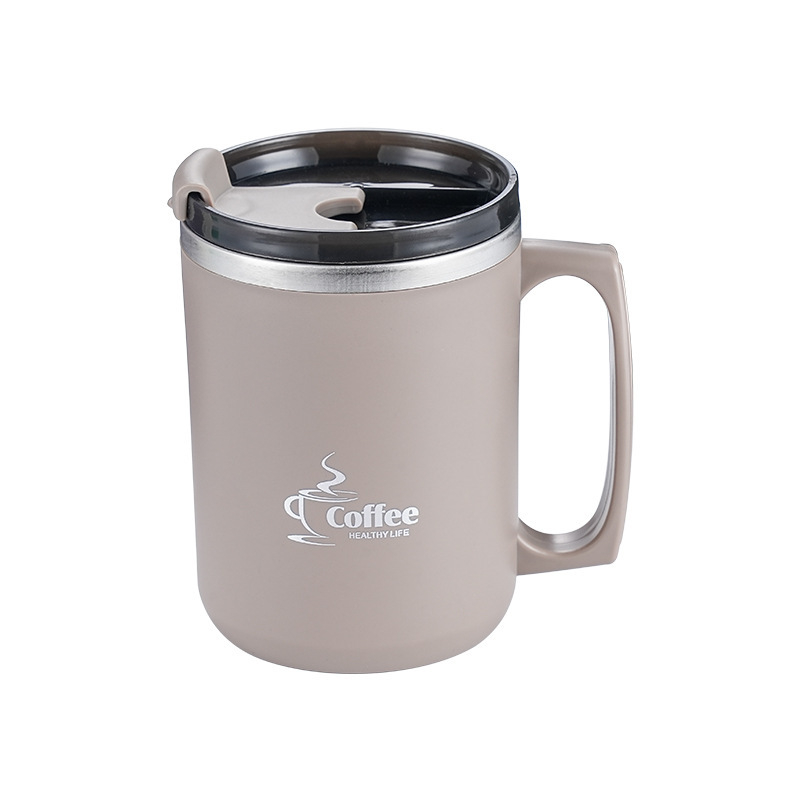 304 nerūdijančio plieno kavos puodelis bendrabučio tipo, atsparus karščiui, pieno puodelis porai, biuro darbuotojui, vandens puodelis su dangteliu