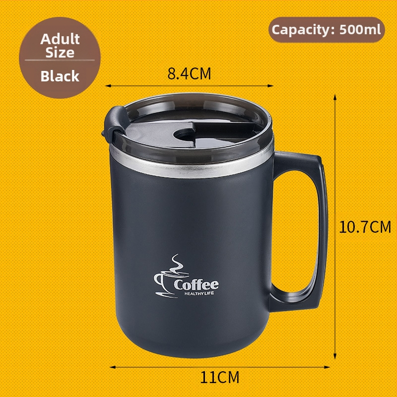 304 nerūdijančio plieno kavos puodelis bendrabučio tipo, atsparus karščiui, pieno puodelis porai, biuro darbuotojui, vandens puodelis su dangteliu