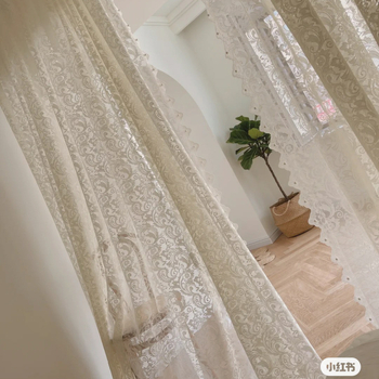 Rokoko prancūziško perlų nėrinių užuolaidos balta svetainė miegamasis siuvinėjimas permatoma balta užuolaida