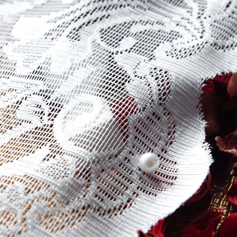 Rokoko prancūziško perlų nėrinių užuolaidos balta svetainė miegamasis siuvinėjimas permatoma balta užuolaida