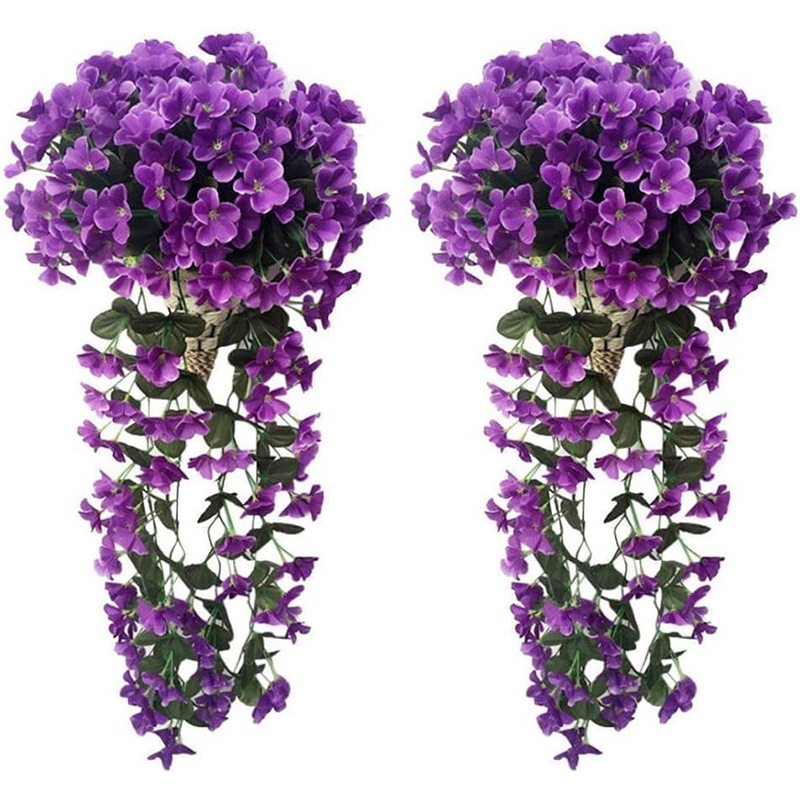 Piiriülene populaarne simuleeritud violetne seinale riputatav perepulma aia sisehoovi lillekaunistused luuderohuga rippuv korv vanik