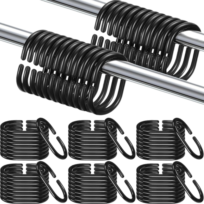 Elektroninės prekybos tiekimas vonios kambario dušo langui, strypas, plastikinis dušo užuolaidos žiedo kabliukas, juodos ir baltos spalvos žiedas, 12 vnt., vienas komplektas, didmeninė prekyba gamykloje