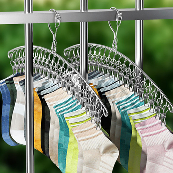 Κρεμάστρα ρούχων από ανοξείδωτο ατσάλι, πολλαπλά κλιπ για εσώρουχα, αντιανεμική βάση στεγνώματος για κάλτσες με κλιπ και αντιολισθητικό γάντζο