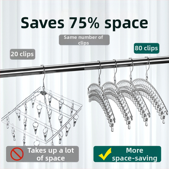 Κρεμάστρα ρούχων από ανοξείδωτο ατσάλι, πολλαπλά κλιπ για εσώρουχα, αντιανεμική βάση στεγνώματος για κάλτσες με κλιπ και αντιολισθητικό γάντζο
