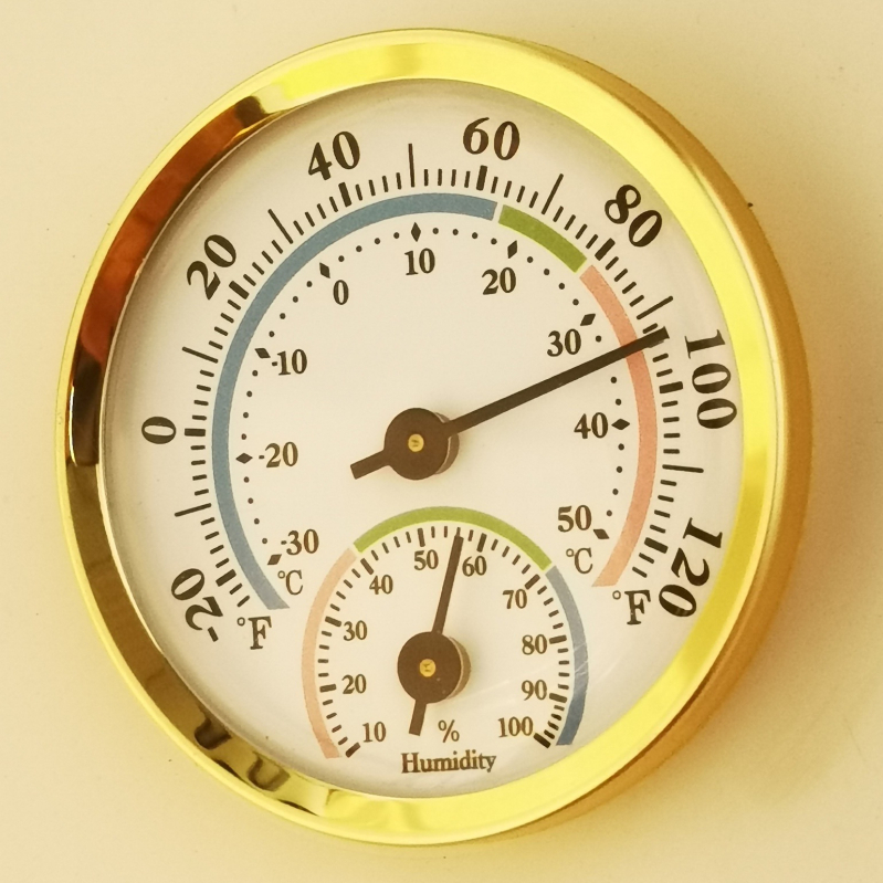 TH103GF – 57 m skersmens, aukso spalvos aliuminio korpuso temperatūros ir drėgmės matuoklis (JAV plokštės spalvos paviršiaus dizainas)