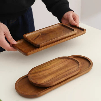 Akacijos medinis padėklas, buitinis medinis arbatos rinkinys, laikymo lėkštė, restorano desertų užkandžių padėklas, viršutinė lėkštė, medžio masyvo vakarienės lėkštė