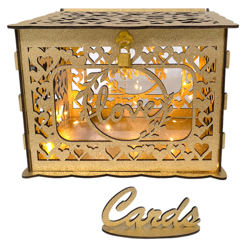 Új, barkácsolt fa esküvői ajándékkártya-doboz esküvői kellékek névjegykártya-bejelentő doboz fa esküvői asztali dekorációk nagykereskedelem