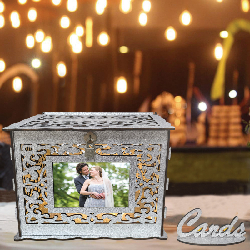 Új, barkácsolt fa esküvői ajándékkártya-doboz esküvői kellékek névjegykártya-bejelentő doboz fa esküvői asztali dekorációk nagykereskedelem