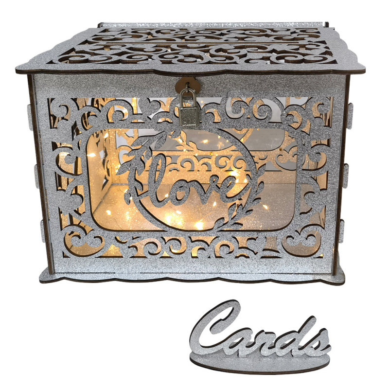 Új, barkácsolt fa esküvői ajándékkártya-doboz esküvői kellékek névjegykártya-bejelentő doboz fa esküvői asztali dekorációk nagykereskedelem