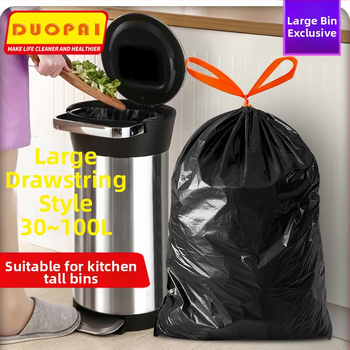 Nagy szemeteszsák, fekete, vastagított ingatlan, szállodai konyha, nappali, kereskedelmi, túlméretezett konyhai hulladékgyűjtő húzózsinóros szemeteszsák