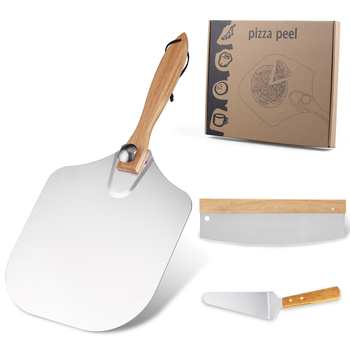 Sulankstomas aliuminio picos kastuvas, 12 colių, medinė rankena, picos kastuvas, picos pjaustytuvo įrankių rinkinys, picos kepimo kastuvas