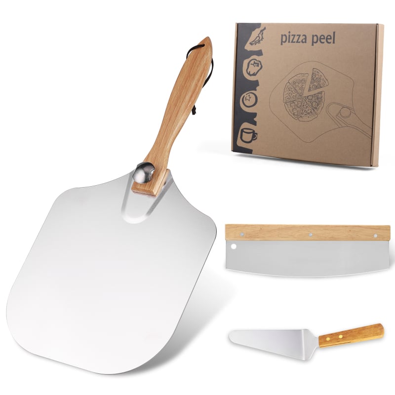 Sulankstomas aliuminio picos kastuvas, 12 colių, medinė rankena, picos kastuvas, picos pjaustytuvo įrankių rinkinys, picos kepimo kastuvas