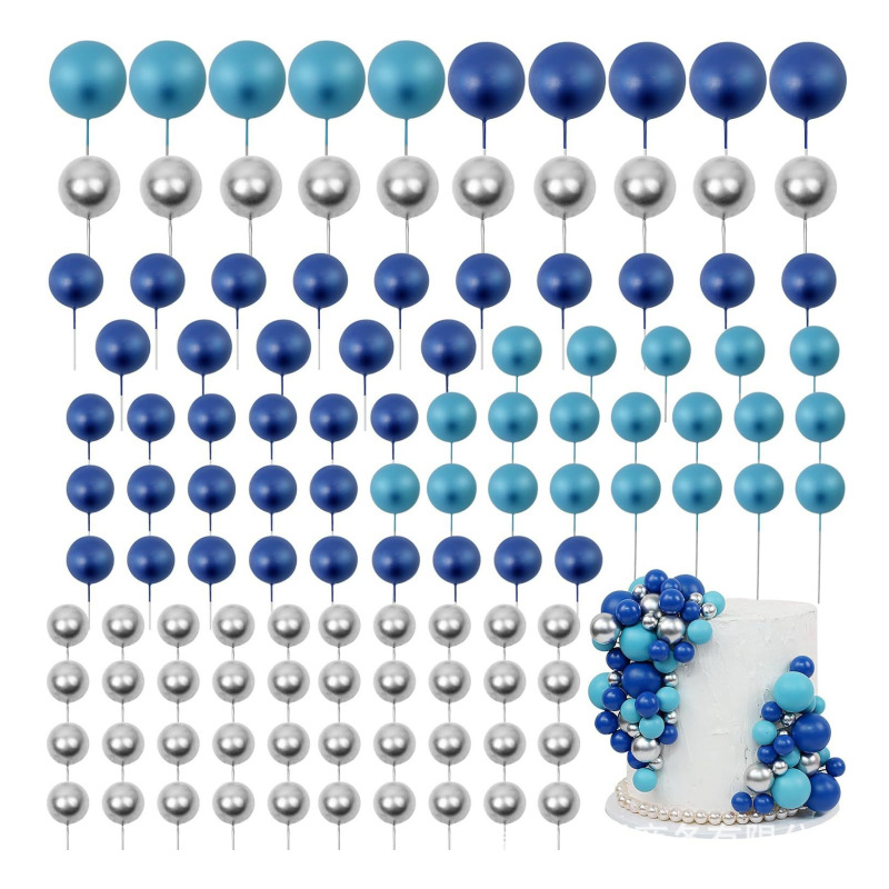 115 dalių mėlyno sidabro burbulinis rutulys torto dekoracija keksiuko viršaus ornamentas astronauto tema gimtadienio vestuvių vakarėlis