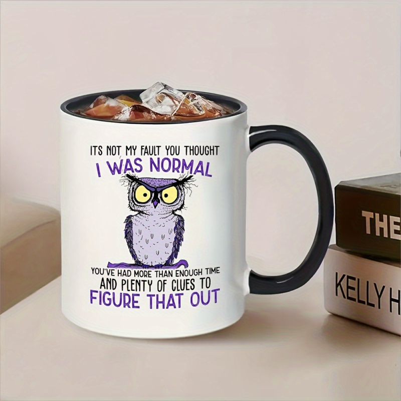 Tarpvalstybinis „Amazon“ sprogimų pelėdos spausdinimo vidinis spalvotas puodelis, didelės spalvos keraminis puodelis, kavos puodelis