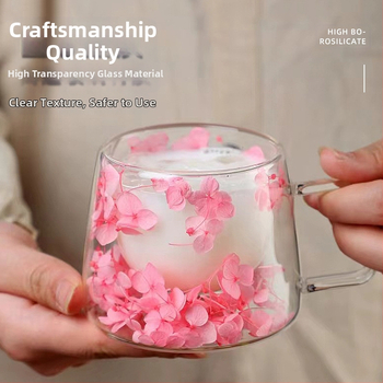 Διπλό ποτήρι από αληθινά λουλούδια με λαβή, βοριοπυριτικό γυαλί, απλό ποτήρι, ενσωματωμένο αποξηραμένο γυαλί λουλουδιών
