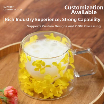 Διπλό ποτήρι από αληθινά λουλούδια με λαβή, βοριοπυριτικό γυαλί, απλό ποτήρι, ενσωματωμένο αποξηραμένο γυαλί λουλουδιών