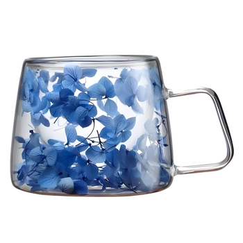 Διπλό ποτήρι από αληθινά λουλούδια με λαβή, βοριοπυριτικό γυαλί, απλό ποτήρι, ενσωματωμένο αποξηραμένο γυαλί λουλουδιών