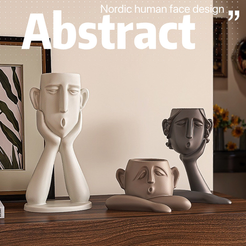 Kreatív arc absztrakt karakter háromtagú család gyanta váza díszek bejárat boros szekrény TV szekrény kézműves dekoráció