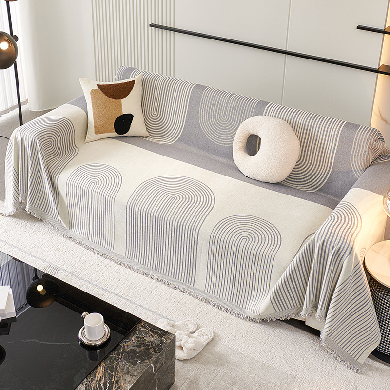 Geometrinių linijų šenilinis sofos rankšluostis, „Nordic“ sofos užvalkalas, „Atmosphere“, keturių sezonų universalus neslystantis sofos audinys, daugiafunkcis
