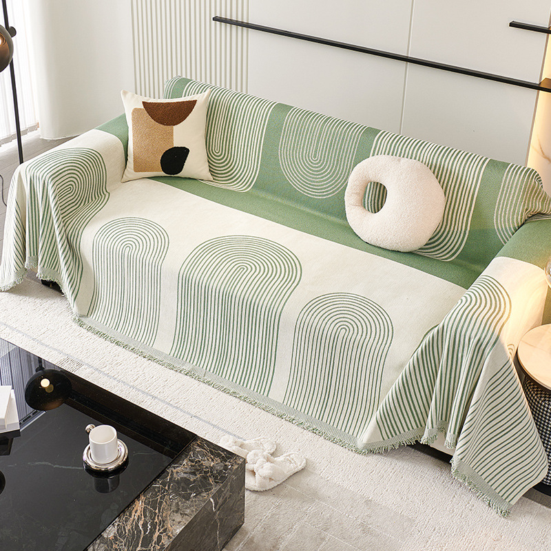 Geometrinių linijų šenilinis sofos rankšluostis, „Nordic“ sofos užvalkalas, „Atmosphere“, keturių sezonų universalus neslystantis sofos audinys, daugiafunkcis