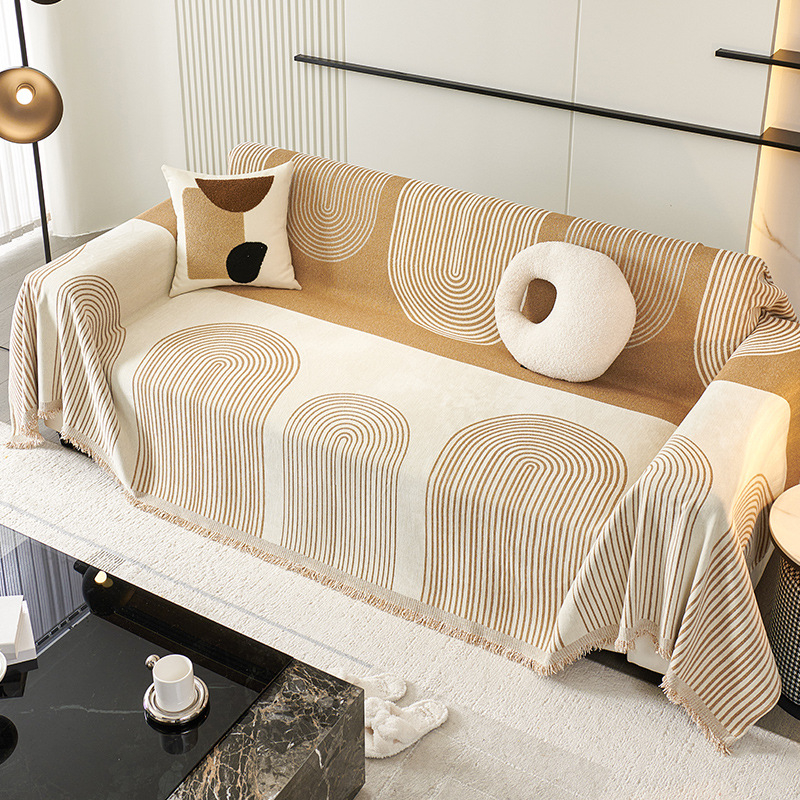 Geometrinių linijų šenilinis sofos rankšluostis, „Nordic“ sofos užvalkalas, „Atmosphere“, keturių sezonų universalus neslystantis sofos audinys, daugiafunkcis