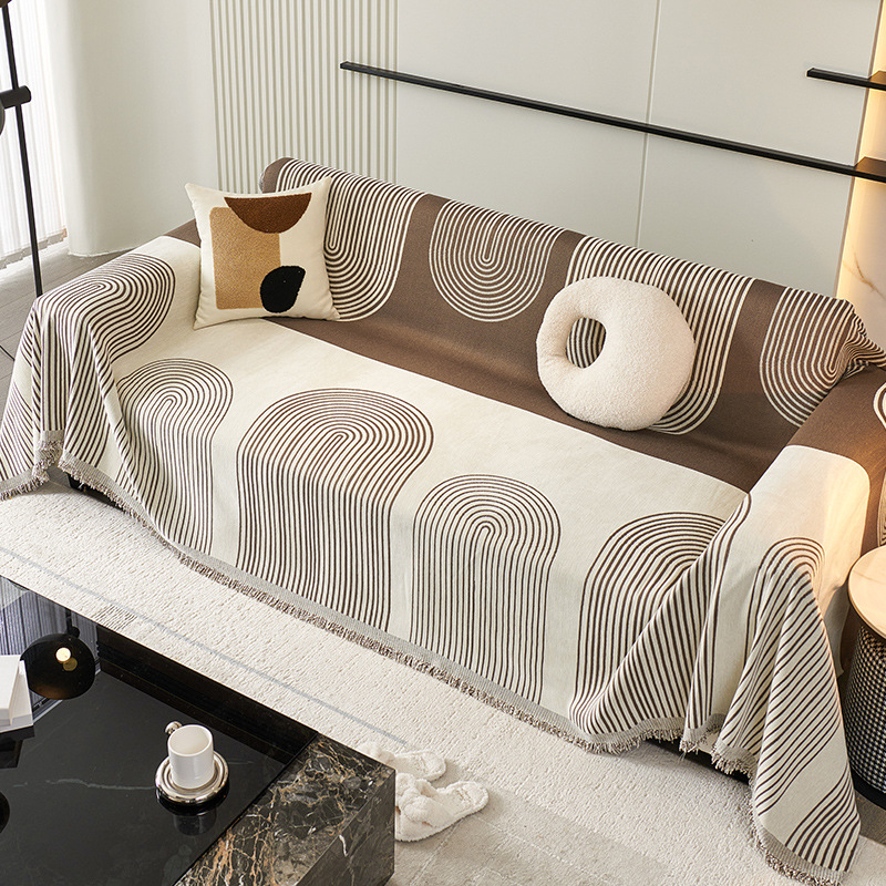 Geometrinių linijų šenilinis sofos rankšluostis, „Nordic“ sofos užvalkalas, „Atmosphere“, keturių sezonų universalus neslystantis sofos audinys, daugiafunkcis