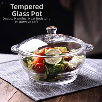 Wave POUGINE binaural karastatud klaasist pott mikrolaineahjus kuumuskindel klaasist kauss suure mahutavusega klaaspott kaanega