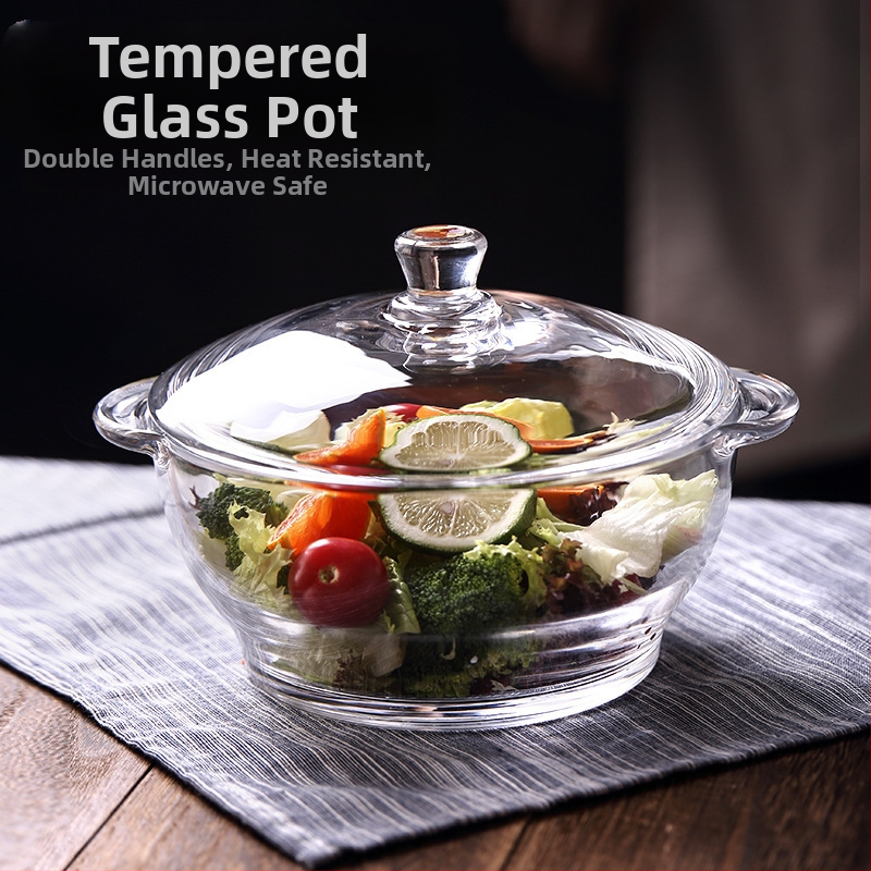 Wave POUGINE binaural karastatud klaasist pott mikrolaineahjus kuumuskindel klaasist kauss suure mahutavusega klaaspott kaanega