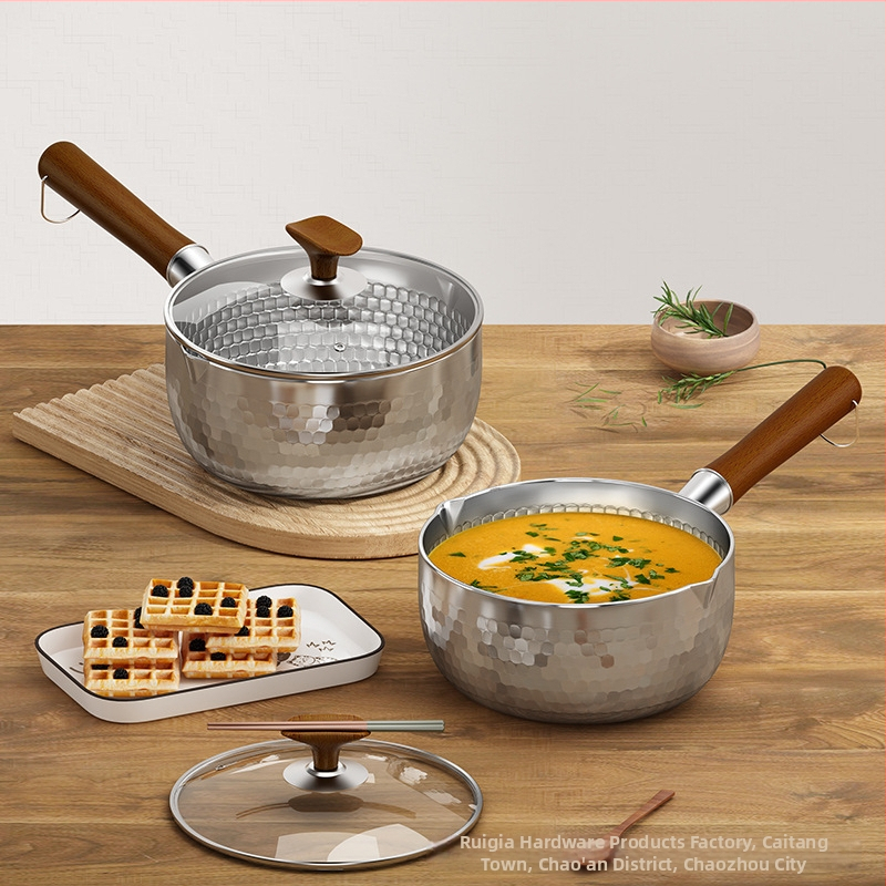 Трислойна стомана 304 неръждаема стомана без покритие, средновековна тенджера за сняг, удебелена тенджера за мляко, домакинска тенджера за бебешка храна, тенджера за супа