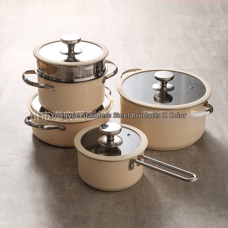 304 nerūdijančio plieno puodų rinkinys, keraminiai dažai, silikoninis stiklinis dangtis, sriubos puodas, sudėtinis dugnas, pieno puodas, garintuvas, korėjietiškas jūros gėrybių puodas, karštas puodas