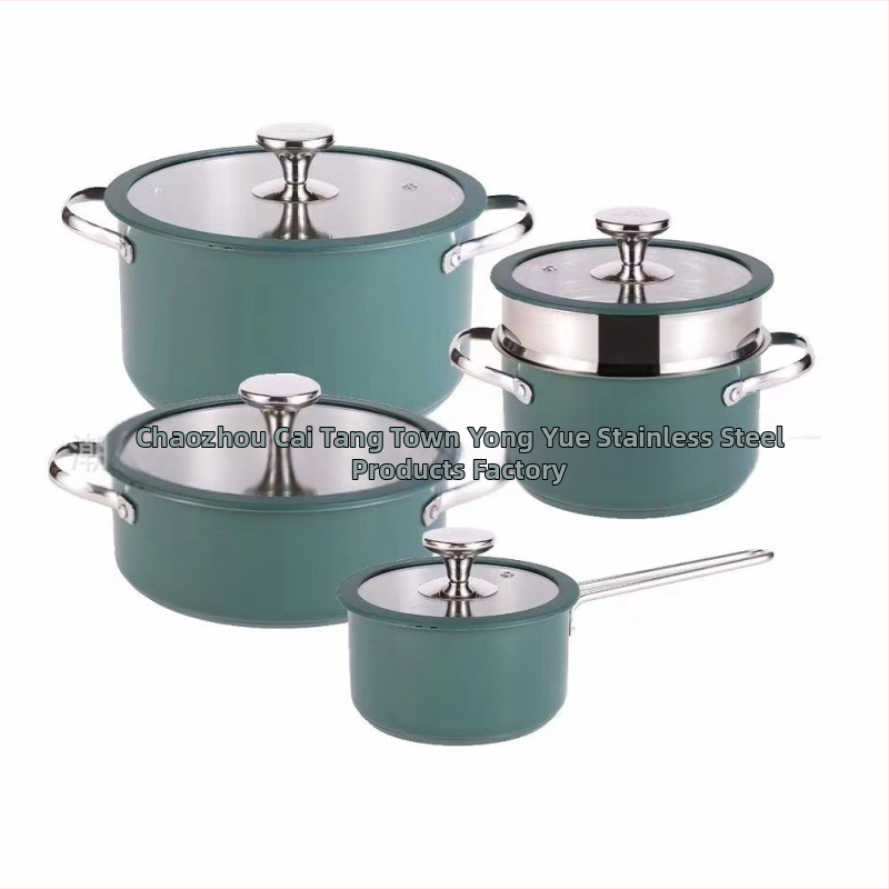 304 Σετ δοχείων από ανοξείδωτο ατσάλι με κεραμικό χρώμα σιλικόνης, γυάλινο καπάκι, κατσαρόλα σούπας, σύνθετο κάτω, κατσαρόλα γάλακτος, ατμομάγειρας, κορεάτικη κατσαρόλα θαλασσινών, ζεστό δοχείο